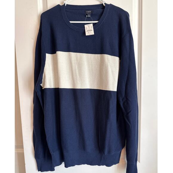 Mens Rugby Stripe Cotton Sweater Navy/White XL NWT Garter Stitch Knit - Picture 2 of 8